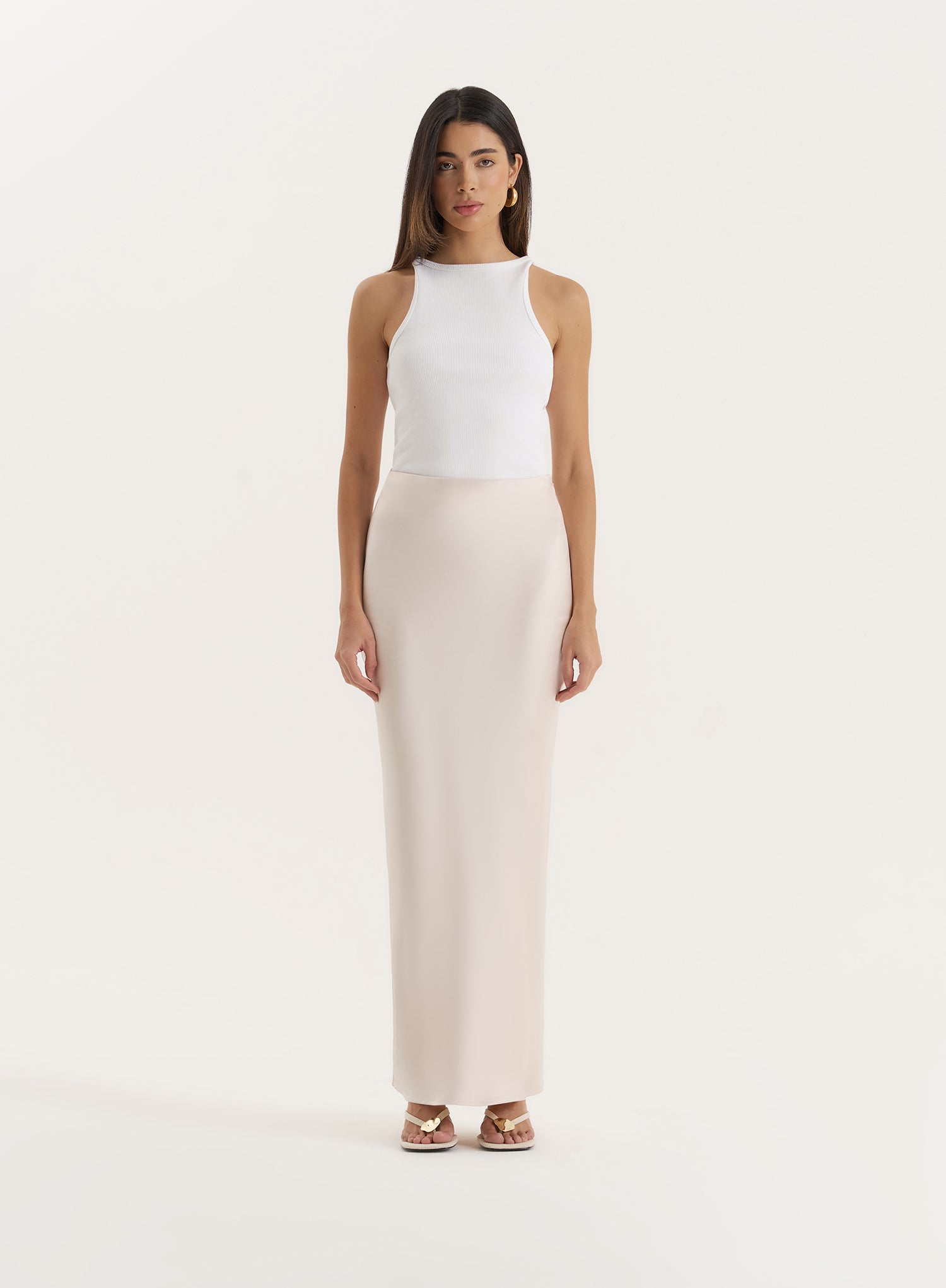 Cream Satin Maxi Skirt